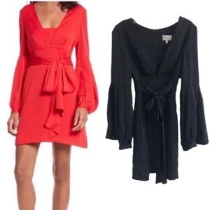 Milly Kayla Silk Bell Sleeve Mini Dress Black NWT